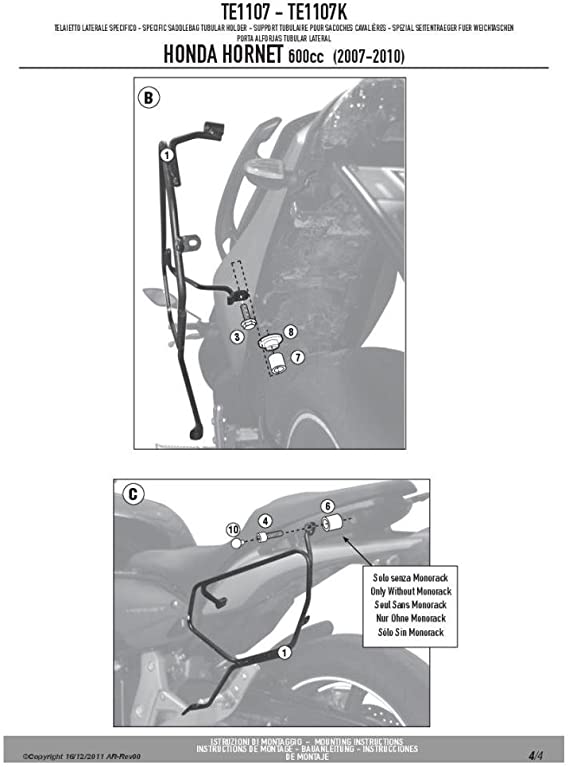 GIVI - TE1107 Side Racks for Honda Hornet 600 / ABS (07>10)