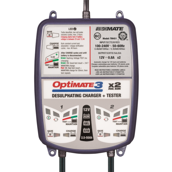 OPTIMATE 3 - TM450 2 Bank Battery Charger (12V/0.8A)