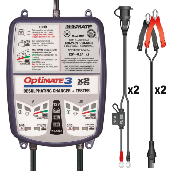 OPTIMATE 3 - TM450 2 Bank Battery Charger (12V/0.8A)